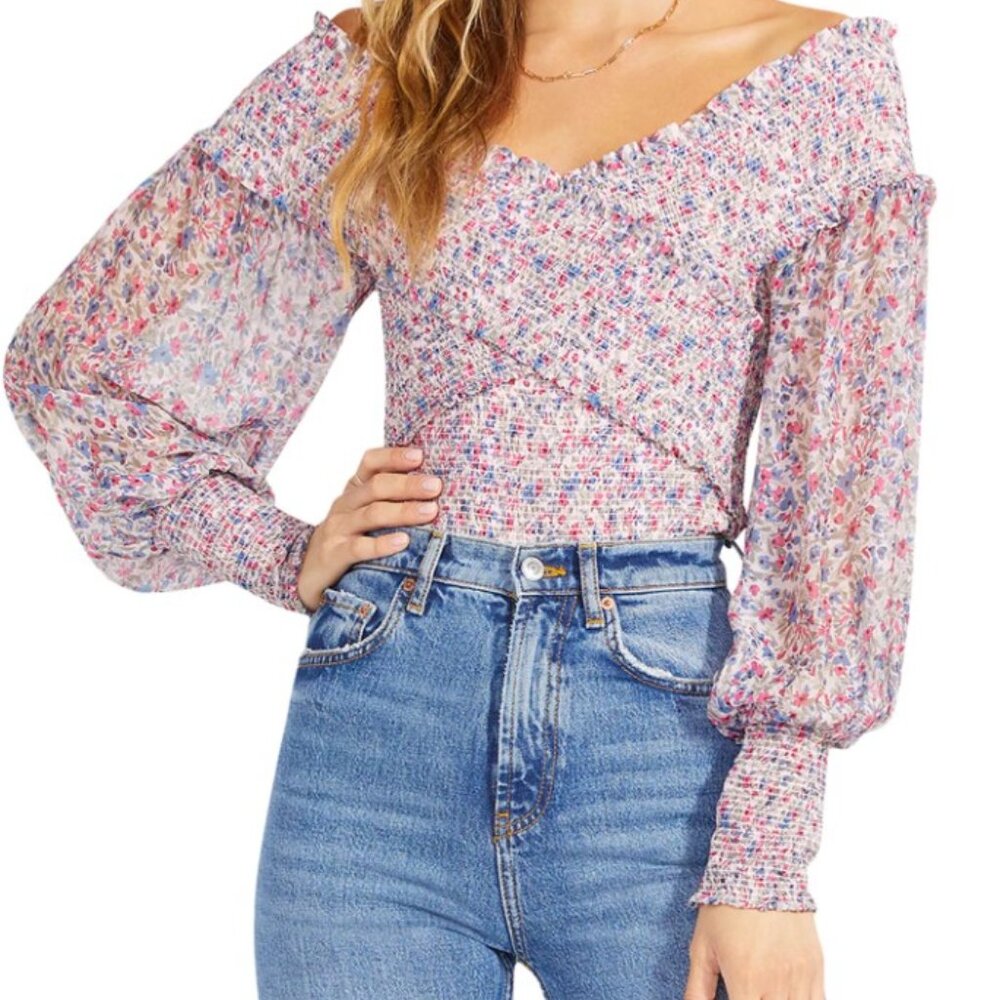 BB Dakota Steve Madden Top Women XS Smocked Crop Peasant Milkmaid Y2K Festival